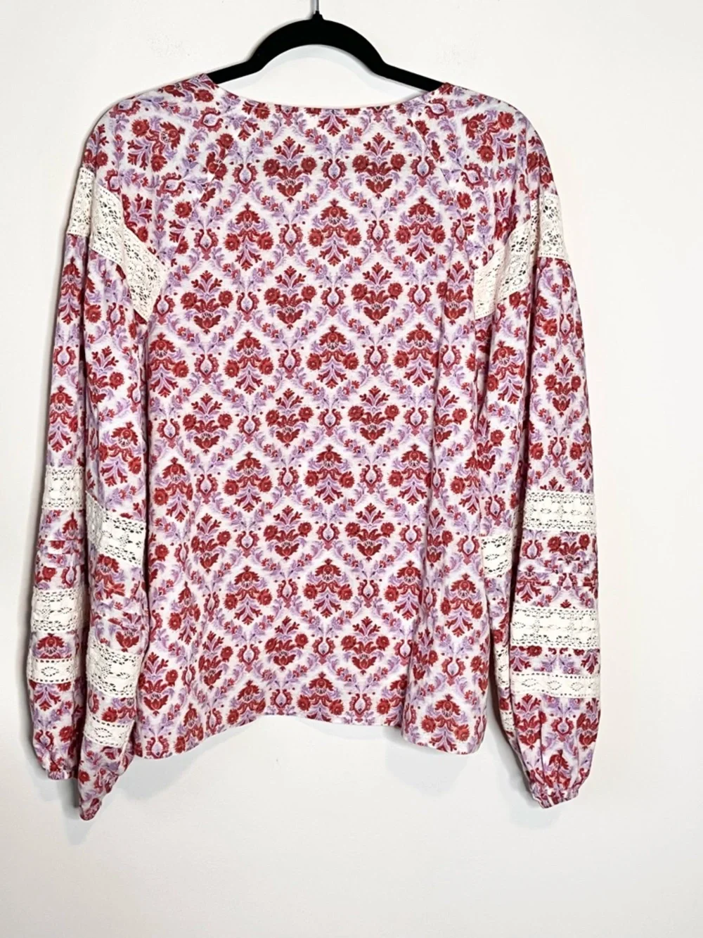 ANTHROPOLOGIE Eze Sur Mer Floral Lace Sleeve Boho Blouse Size Large - Picture 3 of 5